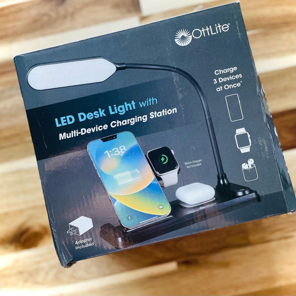 OTTLITE | LED Desk Light w/ Multi-Device Charging Station Phone Watch Earbuds